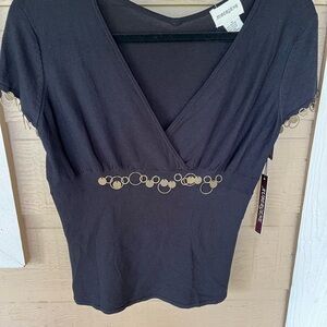 Elegant Black Blouse with Gold Detailing